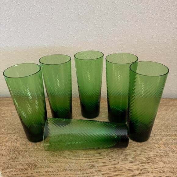 Vintage Green Swirl Drinking Glasses, Set of 6 - Picture 3 of 8